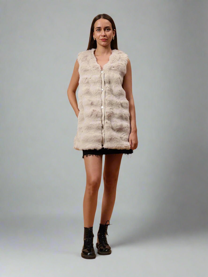 Gaiia Sleeveless Soft Fluffy Faux Fur Jacket - GAIIA